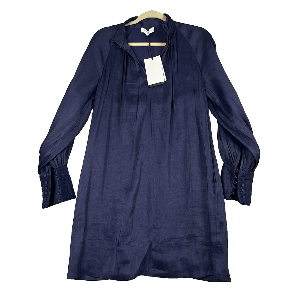 Witchery Womens Dress Silk‎ Blend Lined Size 8 Navy Pockets Satiny Silk